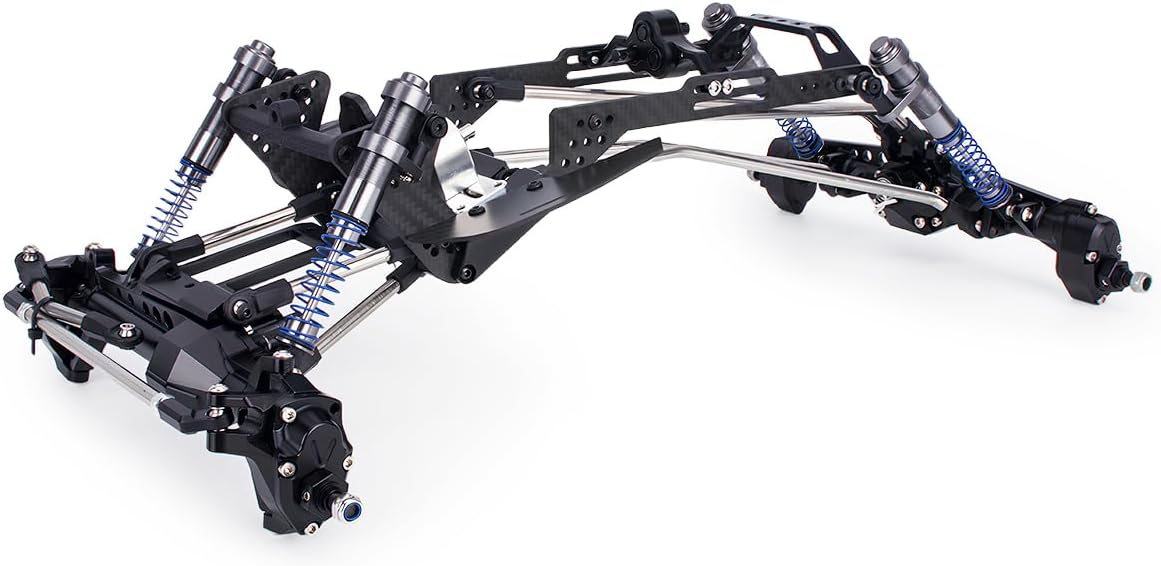 High Clearance Carbon Fiber LCG Chassis Kit with Transmission Shocks Absorbers for 1/10 RC Crawler Cheater Rigs SCX10 II (Full Chassis Kit)