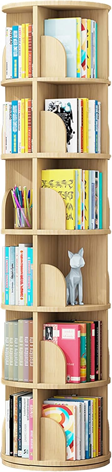 JKGHK Round Solid Wood Bookcase, Freestanding Creative Bookcases, 360 ° Rotatable Bookcase, Modern Minimalist Book Racks, Home/Office/Kids Room Storage Rack