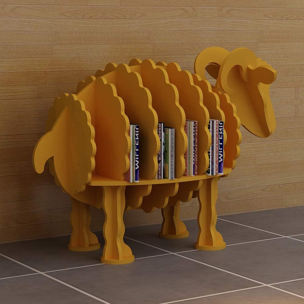 Sheep Shape Bookshelf for Kids Children's Bedroom Furniture and Display Bookcase and Storage Rack Bedroom Decoration Red m (Yellow Medium)