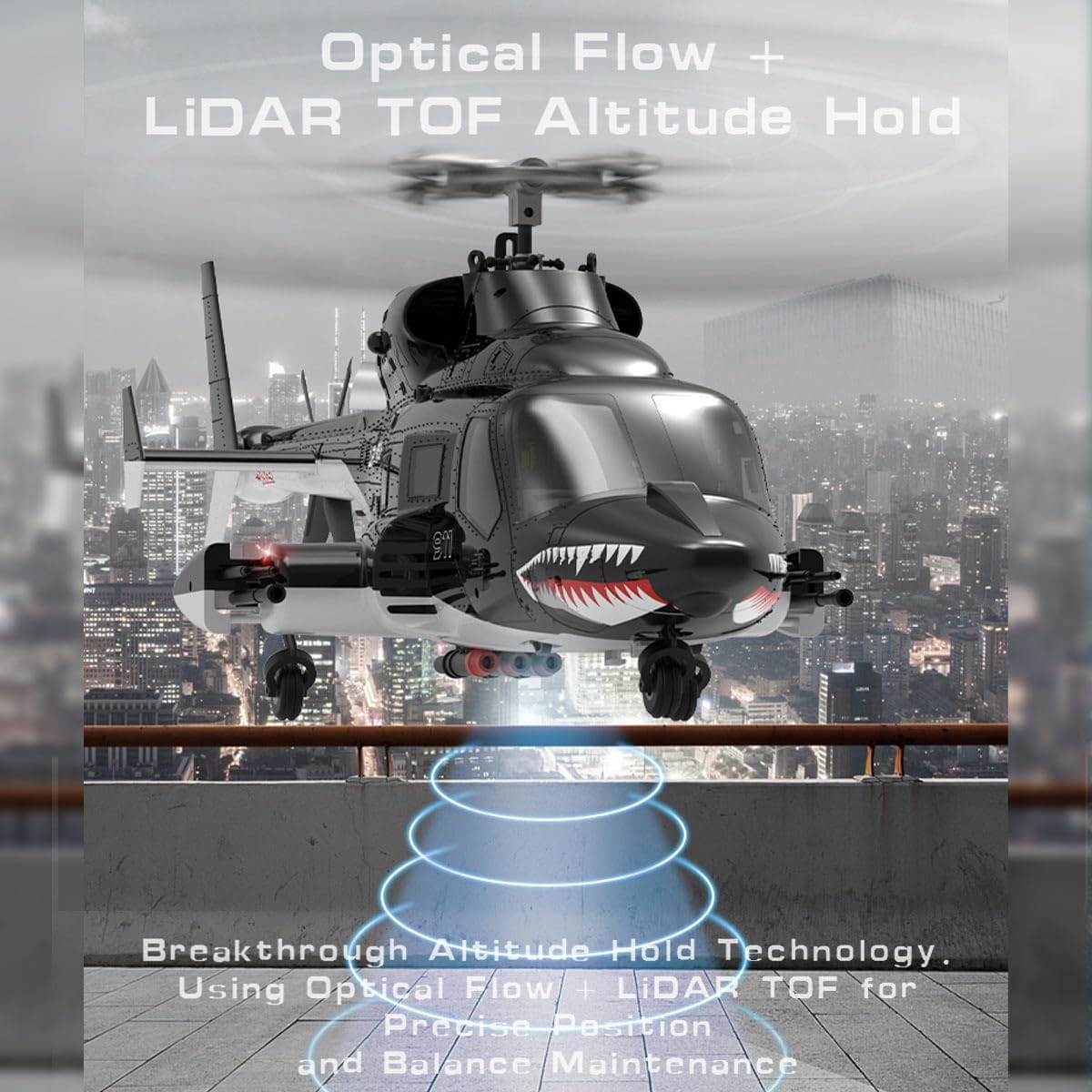 1/34 Scale AW-911 Air-Wolf RC Helicopter, 2.4G 9CH Flybarless Airplanewith 6G/3D Stunt Mode and GPS Positioning (RTF Version/Mode 1/Mode 2)