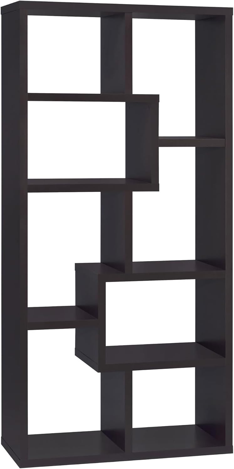 Benicabaly 8-Shelf Geometric Bookcase with Modern Design, Cappuccino Finish, Tall Structure for Displaying Books and Decor