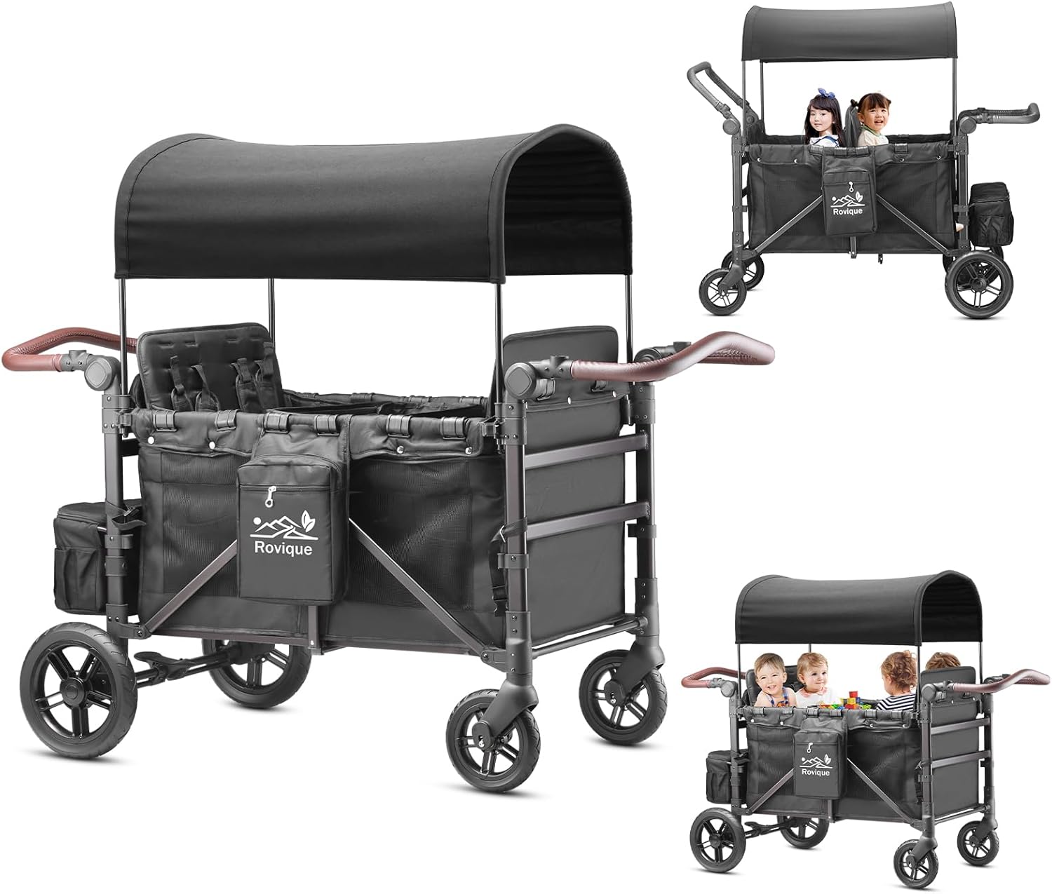 Wagon Stroller 4 Seater – Includes Adjustable Canopy,Convertible Seats, Snack Tray, Parent Organizer, 5-Point Harness, Push/Pull Adjustable Handle