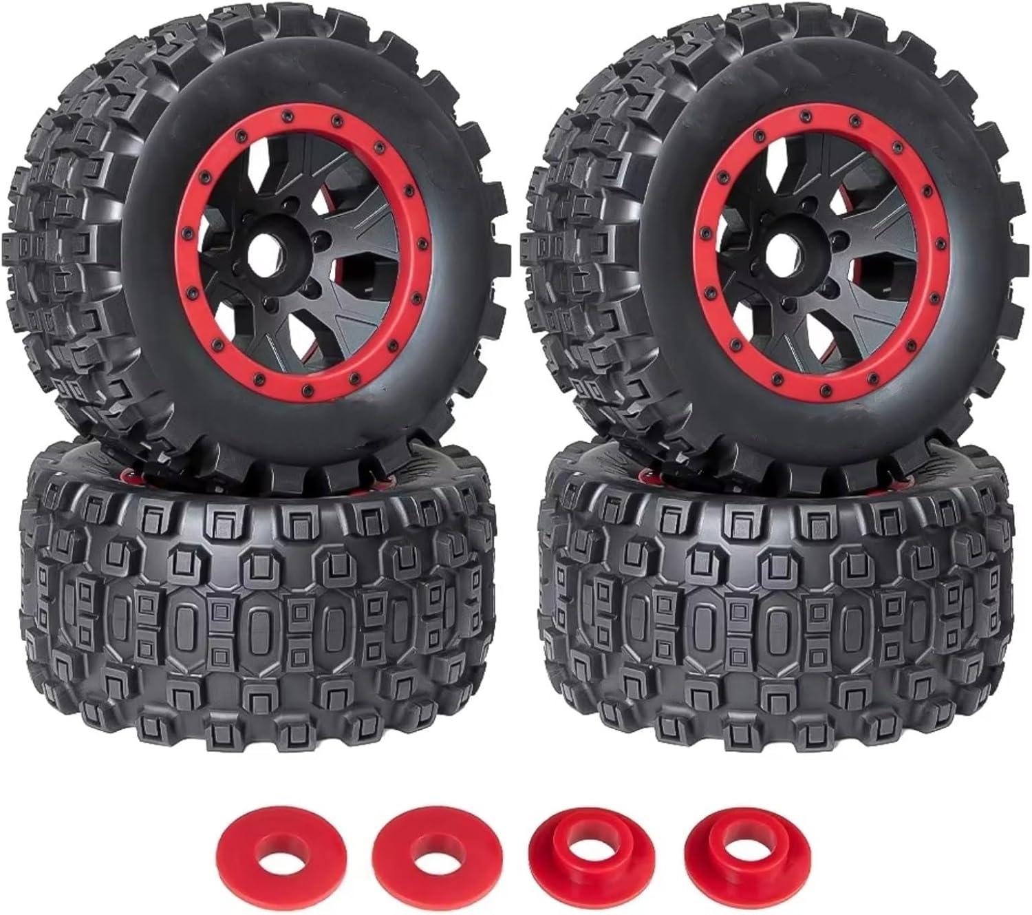 RC Cars Parts For Arrma For Kraton 8s For Arrma For Traxxas For X-Maxx 1/5 Rc Car 4pcs 211mm 24mm Hex Rubber Tires Wheels(Red)