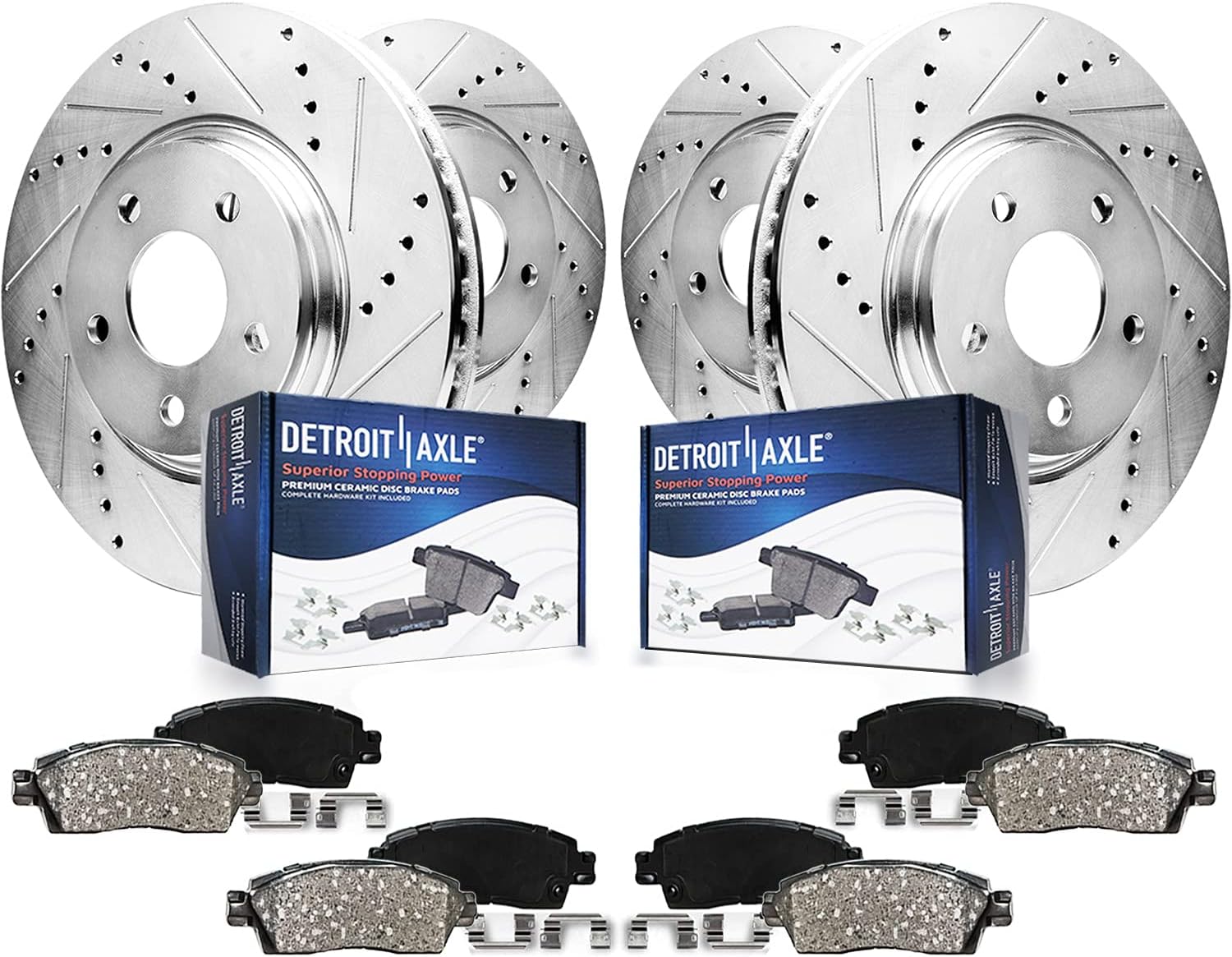 Detroit Axle - Brake Kit for V6 2010-2015 Chevrolet Camaro, Front & Rear Drilled & Slotted Disc Brake Rotors Ceramic Brakes Pads Replacement: 12.64