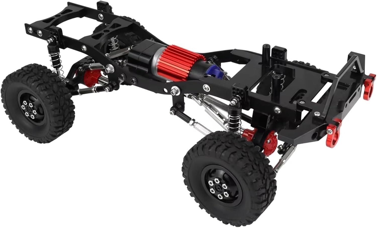 RC Car Accessories Compatible with WPL C14 C24 1/16 RC Car Parts Accessories Whole Metal Assembled Frame for Chassis Axle Gearbox Pull Rod Set(Black)