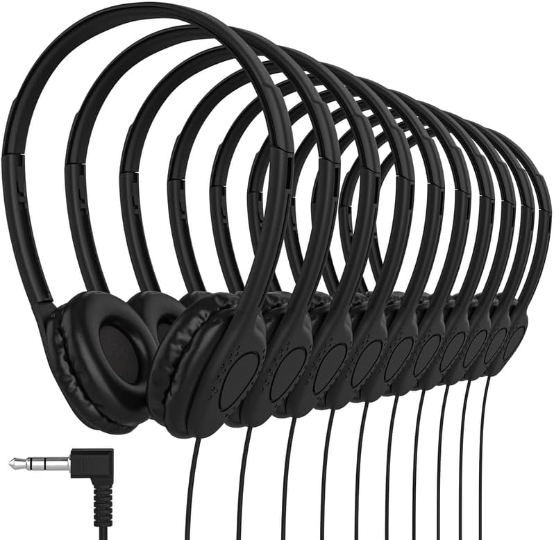 Maeline Kids Headphones for School Classroom K-12, Library, Museum, Travel, On Ear Stereo Headset with Adjustable Band & Faux Leather Cushions - 3.5mm Plug - 200 Pack - Black