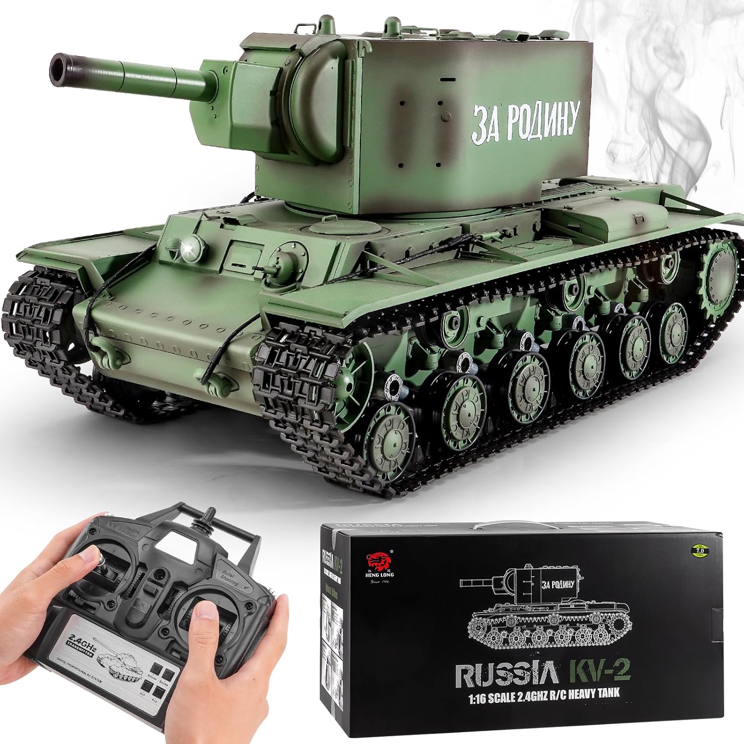 RC Tanks Heng Long Russia KV-2 Heavy Tank, 1/16 2.4ghz Russian Tank Model That Shoots, Remote Control Tank Vehicles with Sound & Light for Ages 14+
