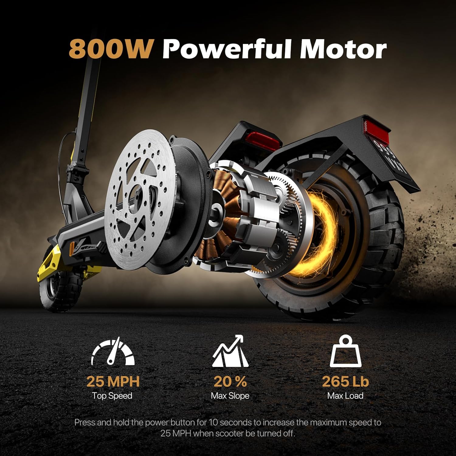 GT01 Pro Electric Scooter, 1500W Peak Motor, 25 MPH Top Speed, 62 Miles Range, 10