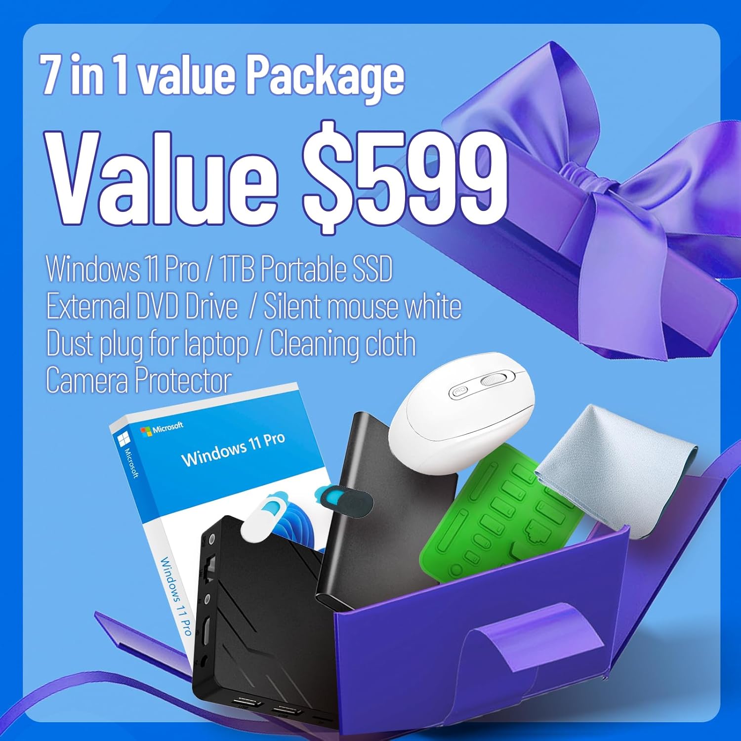 HP 14 inch Laptop for Students & Business • 1-Year Office 365 • 250nits Anti-Glare Display • Intel 4-Core CPU • Copilot • Win 11 Pro • Accessories • Wi-Fi 6 • 16GB RAM • 128GB UFS • 256GB SD Card