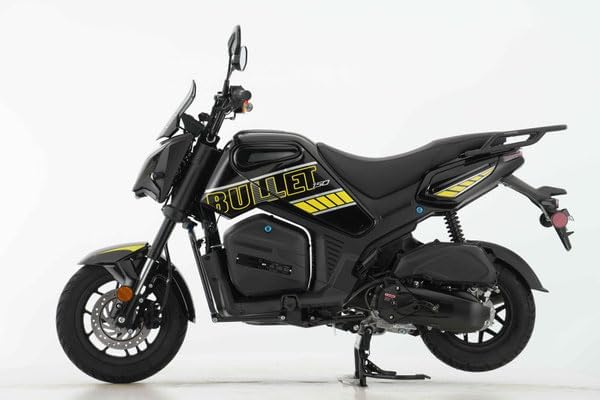 Boom/Venom/Vitcci Bullet 150cc Electric Scooter Motorcycle, Black with Yellow Graphics