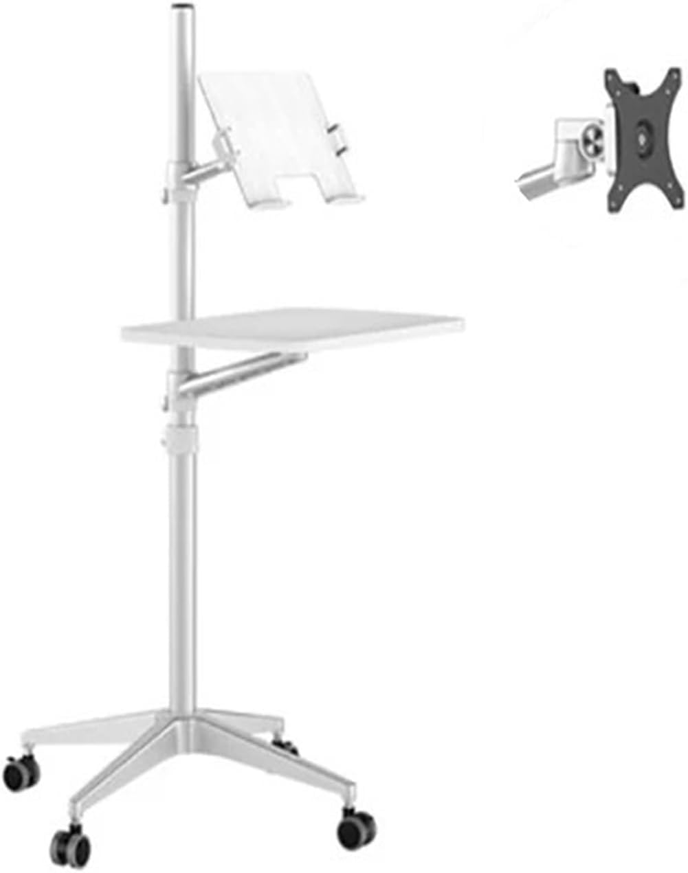 Aluminum Alloy UT-2 Full Motion 2-in-1 Laptop Floor Stand Monitor Keyboard Support Frame Height Adjustable Mobile Laptop Table(Color:Silver-White)