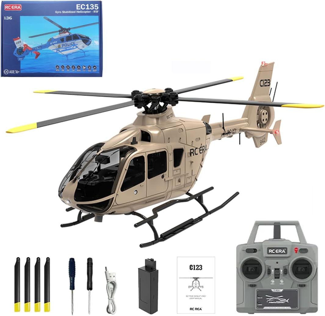 1/36 Scale RC ERA C123 RC Helicopter, EC135 2.4G Remote Control Helicopter 6CH Single-Rotor Gyroscopic, Military RC Aircraft Model for Adult | Altitude Hold, One-Key Takeoff/Landing