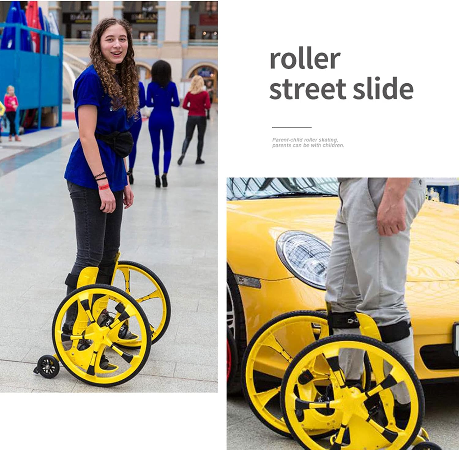 All Terrain Bike Wheel Inline Roller Blade Skates Inline Skates Big Wheel Creative Roller Blades - Inflated Plastic Tire Suitable for Adults Adjustable Green (Yellow)
