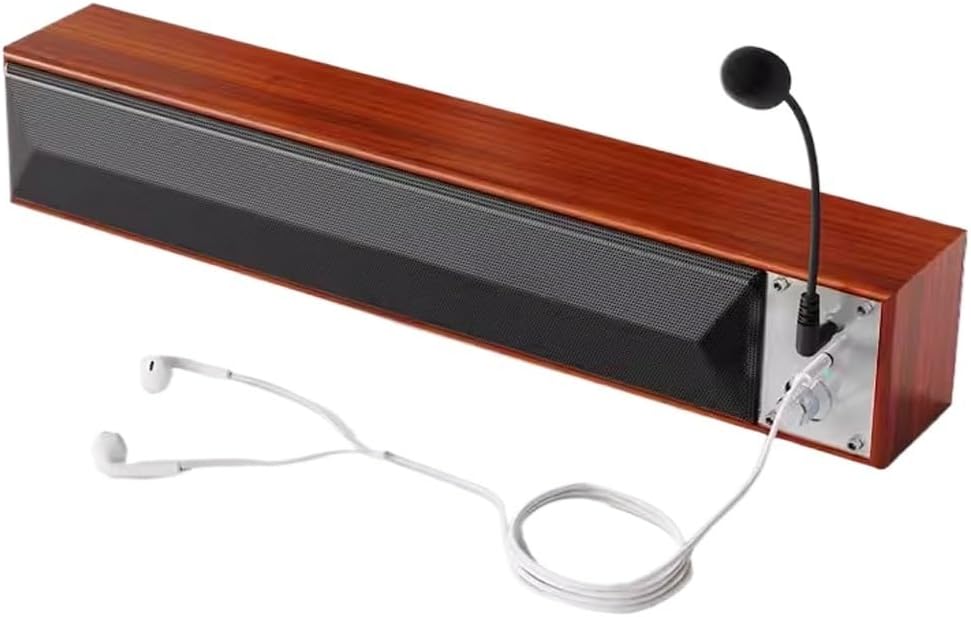Desktop Audio Computer Laptop Small Wooden Long Speaker Headphone Microphone