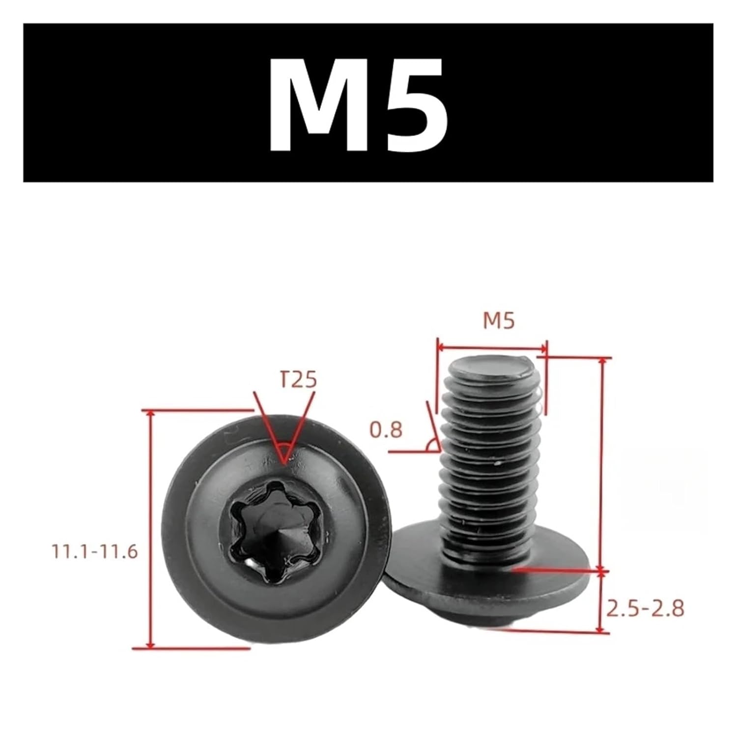 304 Stainless Steel Silvery/Black Screw M4 M5 M6 M8 Washer Head for Motorcycle Scooter ATV Moped Plastic Cover(Black-M5-10Pcs,25mm)