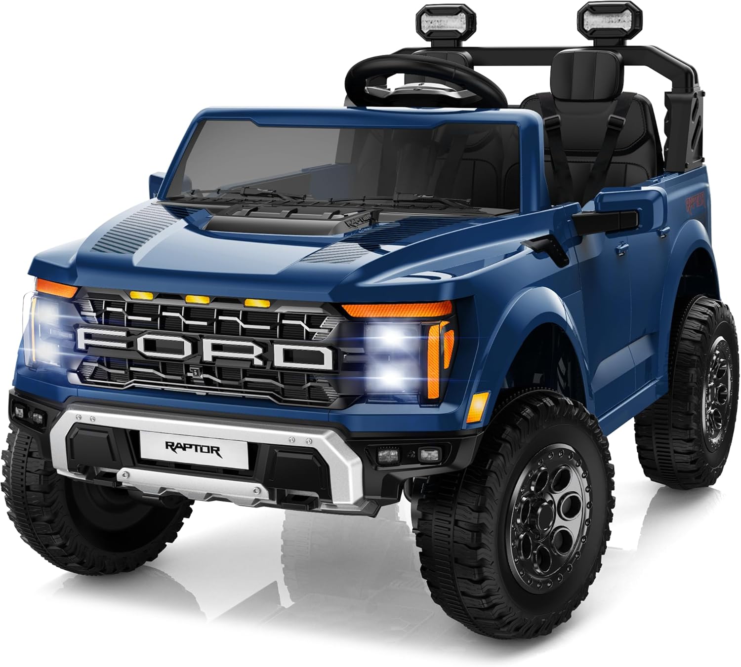 ENYOPRO 2 Seater Ride on Car for Boys, 24V Licensed Ford F-150 Raptor Kids Electric Vehicle with Remote Control, Kids Ride on Truck w/20 Spacious Seat, Truck Bed Storage, Bluetooth (Blue)