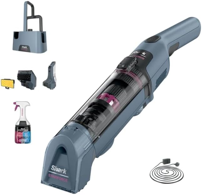 Sharks Cordless Portable Spot Cleaner, Handheld Vacuum for Stain and Odor Removal, Lightweight Bagless Design, 90W Power, Blue