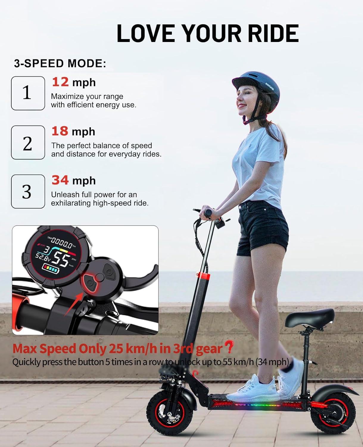 Electric Scooter Adults with Seat - 800W/1200W Motor, 28/40 Miles Long Range & 28/34 Mph Fast Electric Scooters with Seat,11