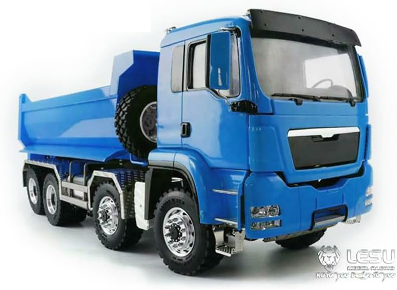 LESU 8x8 1:14 RC Dump Truck Hydraulic Remote Control Metal Tipper Car Model Lock Differential Steering Servo 2-Speed High Torque Transmission(Blue)