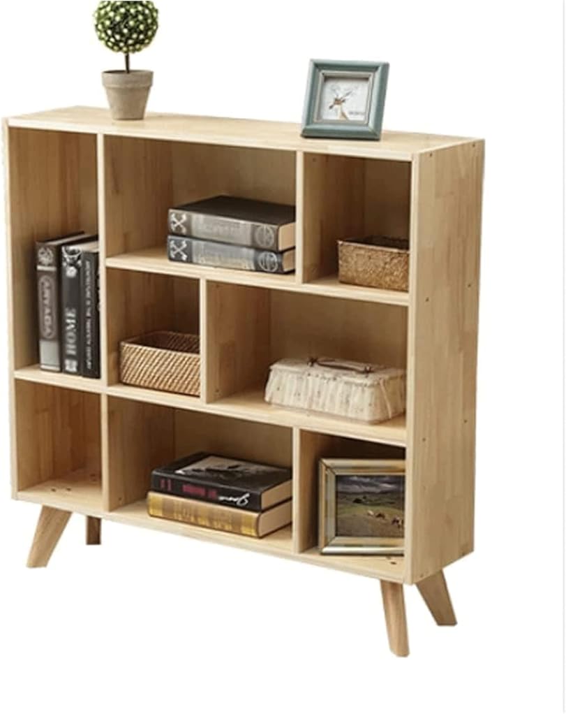 PAASHE Solid Wood Bookshelf Cabinet Leg Frame Design Bookcase Open Compartment Rack Bookcase Large Capacity 8 Grid Bookshelves