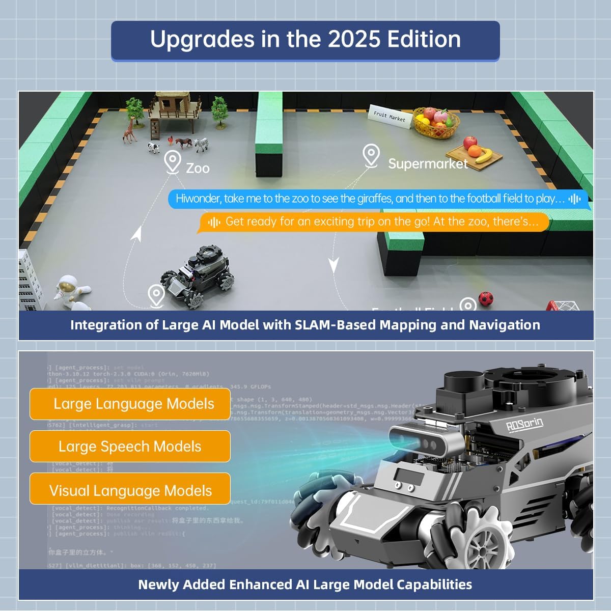 HIWONDER ROS2 Robot Car for Jetson RPi ChatGPT Large AI Models Depth Camera SLAM Mapping Navigation Autonomous Driving Programming Education AI Robotic Car, ROSOrin Standard Kit Without Controller