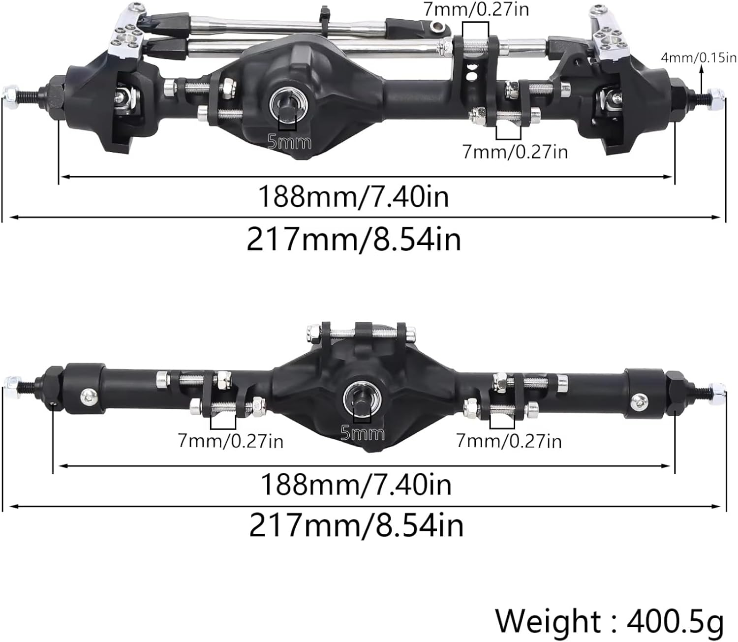 Rc Crawlers Axles For Axial For SCX10 II For Vanquish VS4-10 For Rock 1/10 Aluminum Piece Construction Axle Offset Straight Set RC Crawler Truck Part(Black,1set)