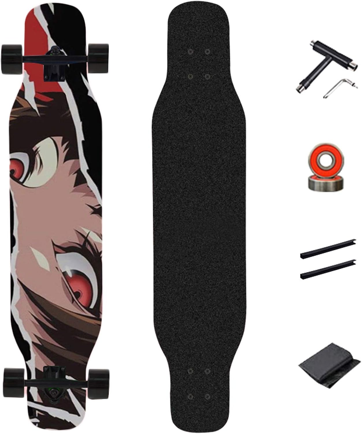 Longboard Double Kick Skateboard Dancing Cruiser Maple Complete Board 107×23cm Drop-Through Freeride Skating Cruiser Boards High-Speed ABEC-9 Bearings for Youths Adults Kids Beginners (D)