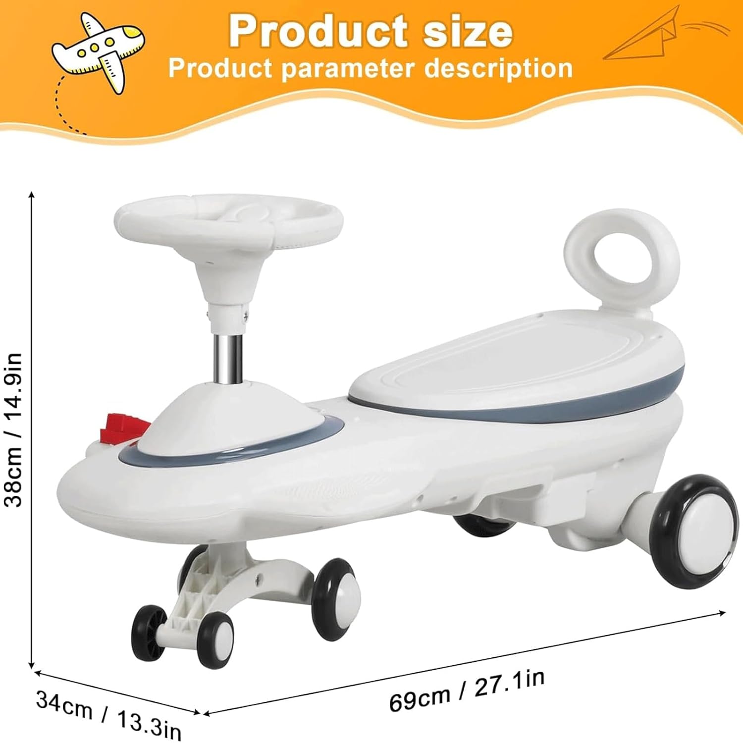 Wiggle Scooter Electric Wiggle Car with Pedal Ride on Toy for Ages 3 Up 2 in 1 Swing Car with Music Light(Khaki)