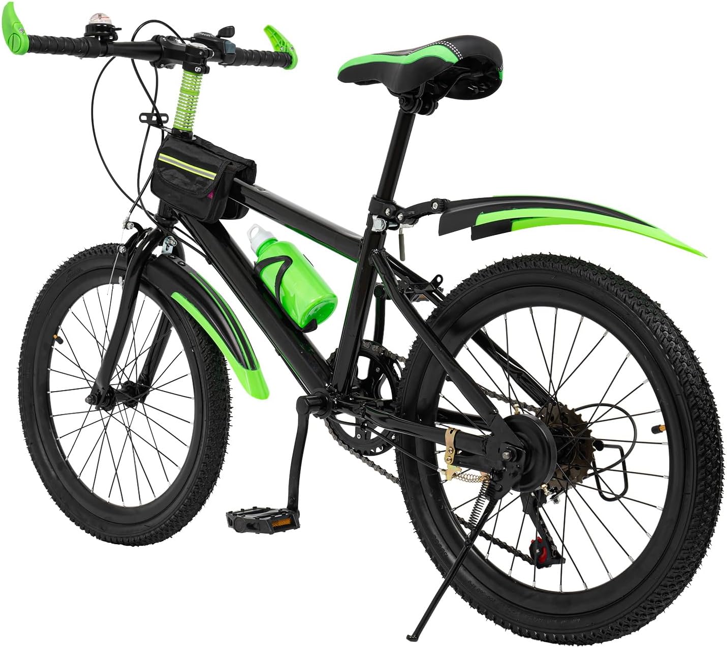 DYRABREST 20'' Kids Mountain Bike, 20 Inch Bike Suitable for Children 4.26 to 4.9 Feet Tall, Age 14+, 7-Speed Shift, with Storage Bag & Kettle & Holder, Green