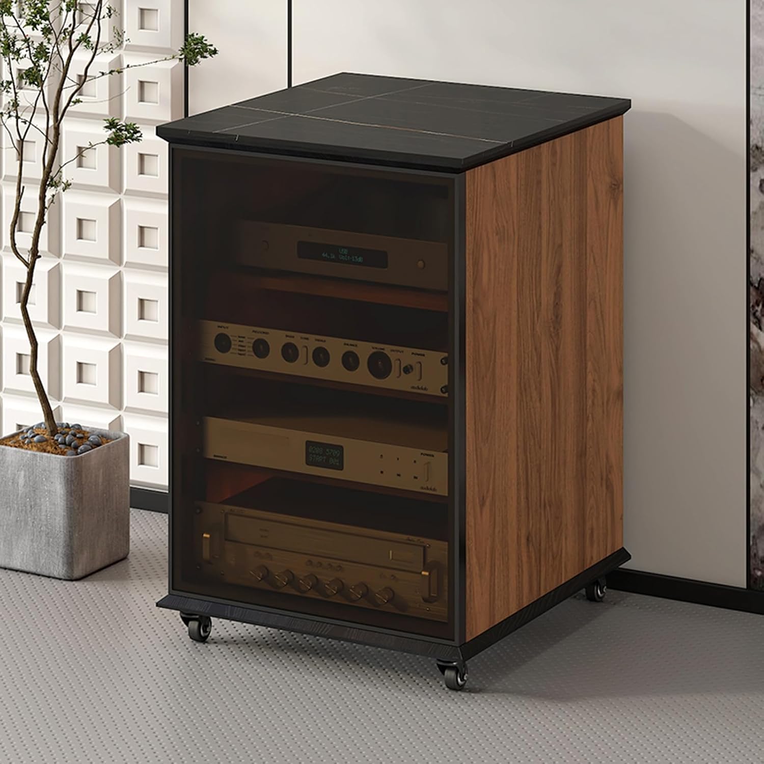 YITAYMLI AV Stereo Media Solid Wood Storage Cabinet Adjustable Shelves