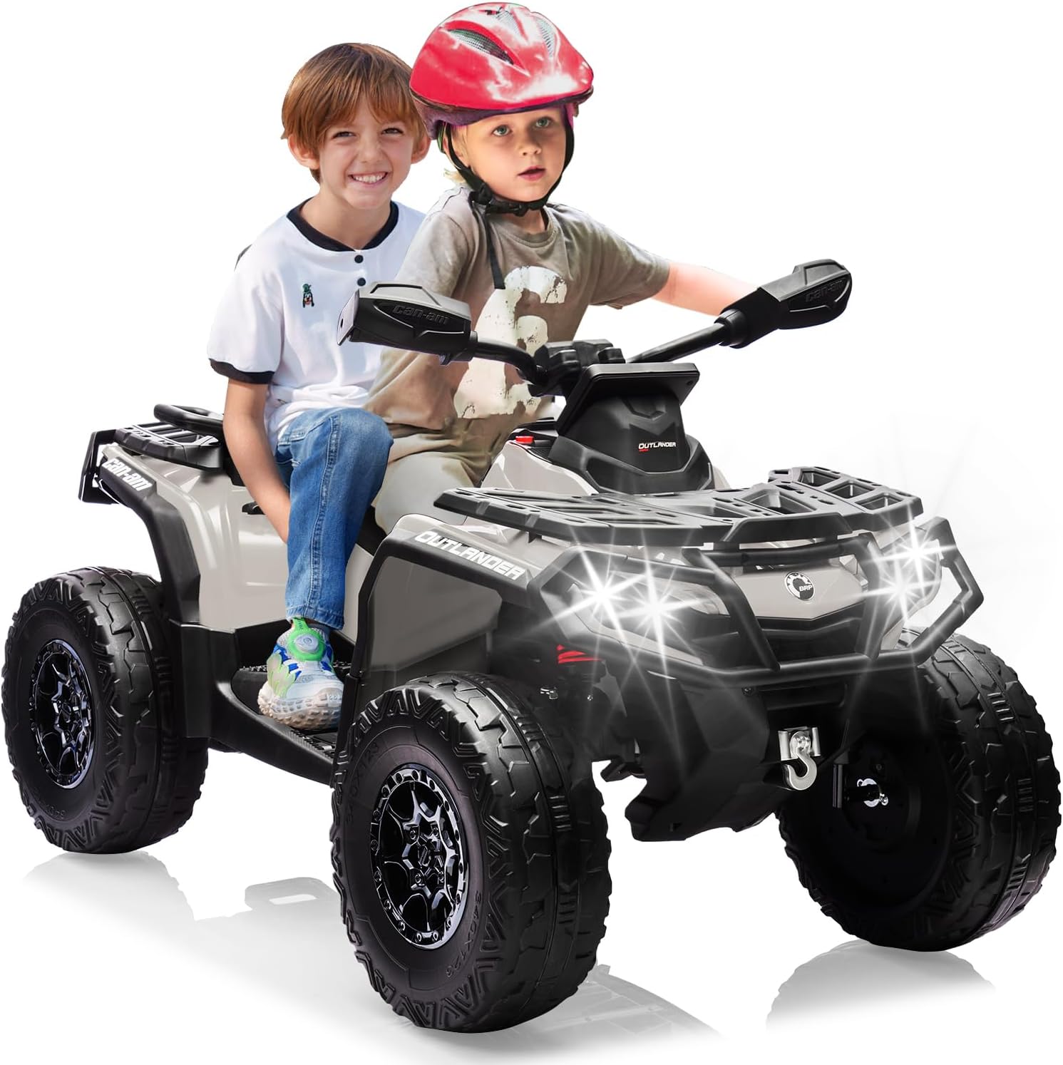 Heavy Duty 24v Kids ATV, 800w 4 Wheeler Quad Car Toy, Electric ATV 5Mph,110LBS Load,Off Road Big Treaded Tires,LED Headlights,Radio, Ride on Big Wheel Iron Frame PP Body 2 Seats