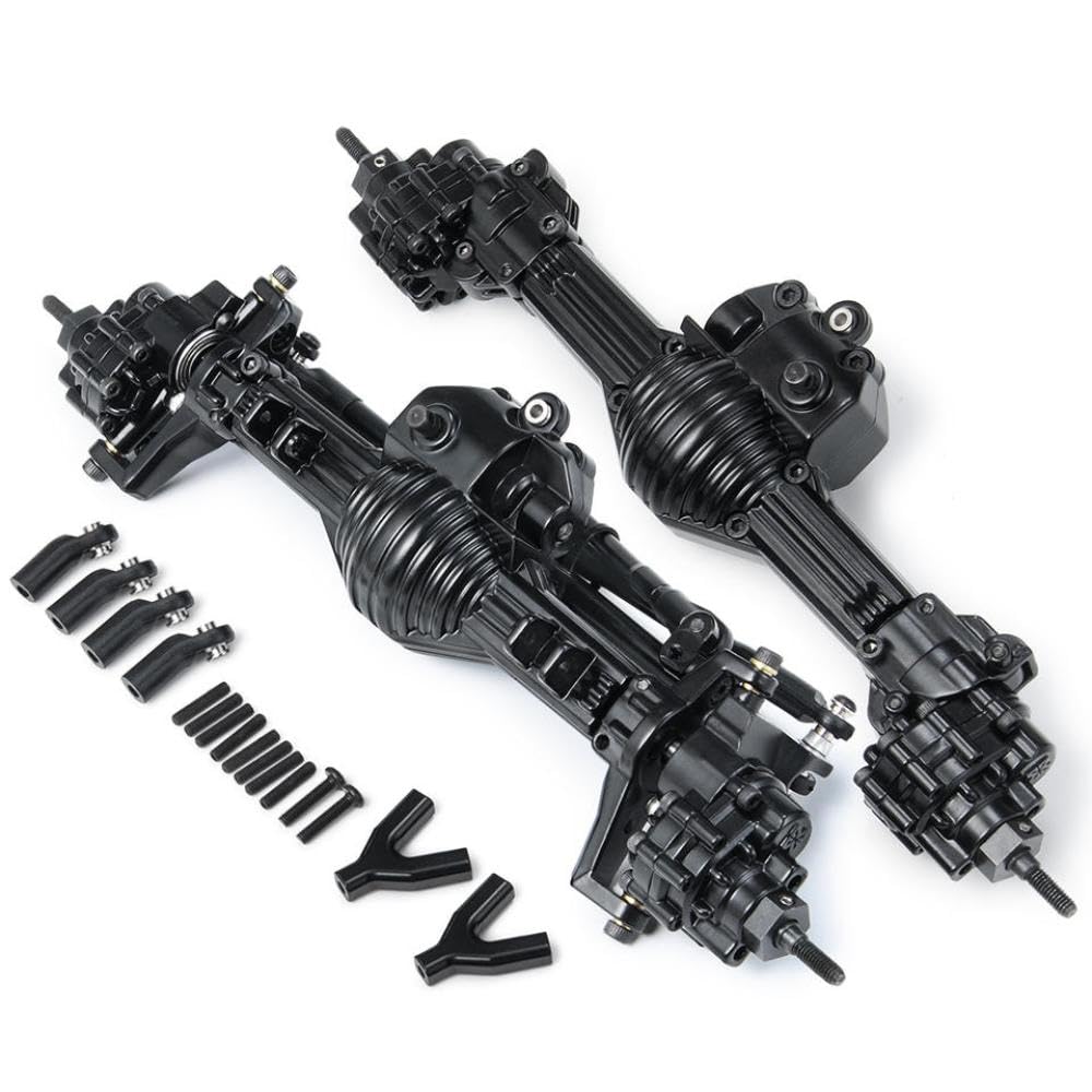 RC Car Front and Rear Straight Axle Set Compatible with 1 10 Scale RC Rock Crawler II 90028 Metal Axle Upgrade Parts Compatible with Crawling Vehicles(Front and Rear)