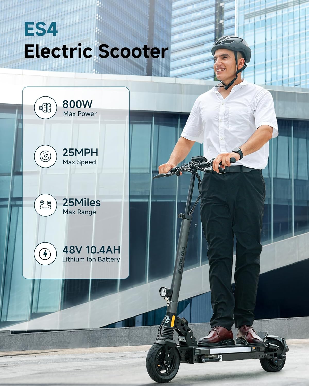 ECOROAD Electric Scooter Adults ES4/ES6, 800/1000W Motor & 25/31MPH Portable E-Scooter, 25/31 Miles Range, 8.5/10