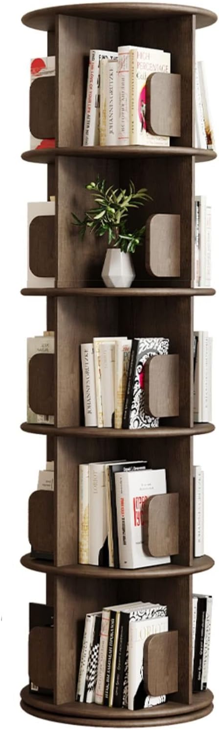 IOCCIOBB Bookcases Rotating Bookshelf 360° Bookcase Home Bookshelf Storage Rack Wooden Floor Rack Multi-Layer (Color : Walnut, Size : 40 * 40 * 160cm)