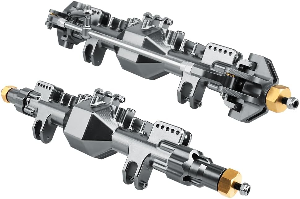 CNC Machine Complete Front Rear Axle with Steering Linkage for 1/8 Losi LMT Monster Truck RC Car Upgrade Parts (Gray)