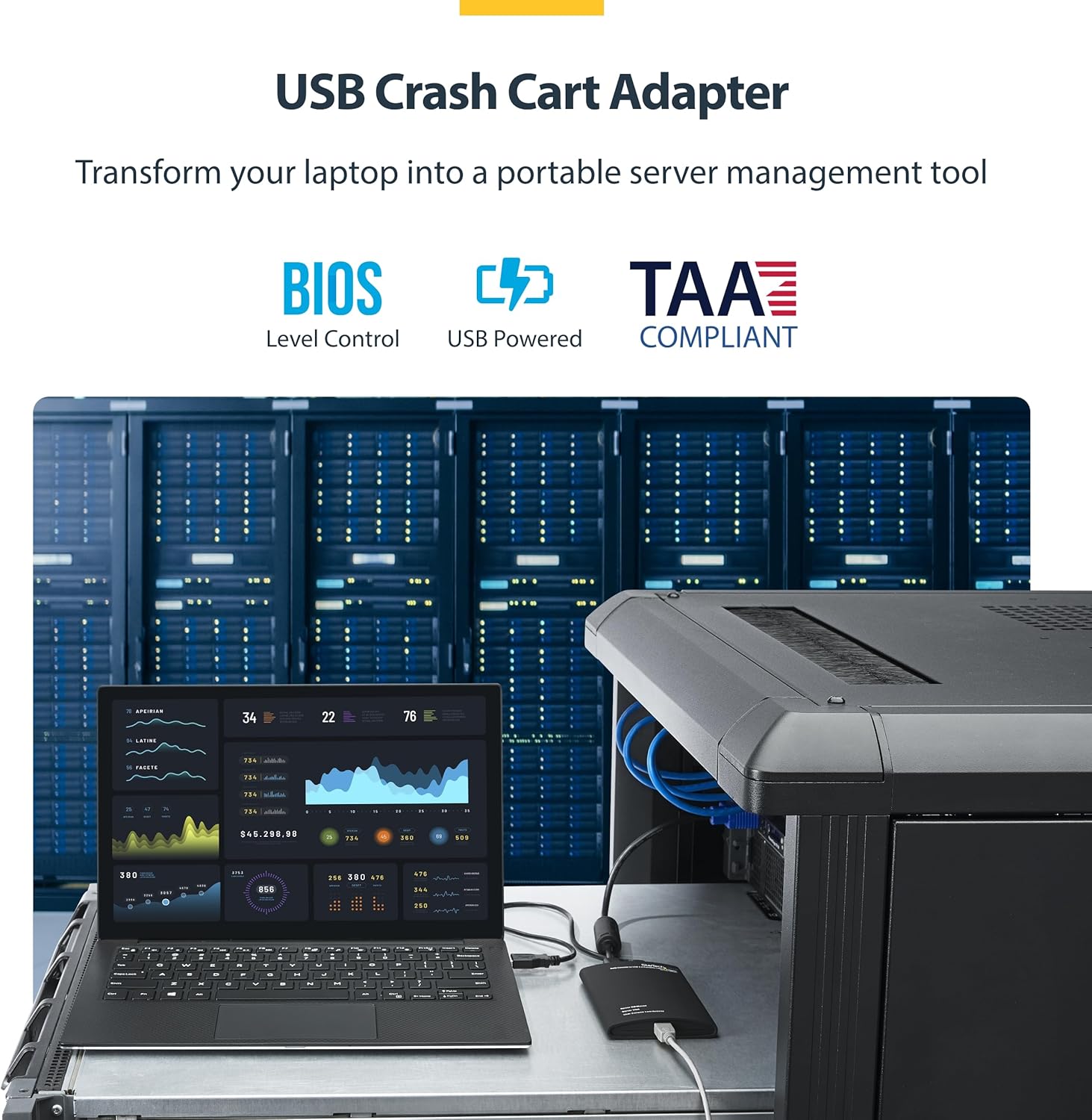 StarTech.com Portable Laptop Crash Cart Adapter for Server Management, USB/VGA KVM Console, Windows/Linux/MacOS - TAA