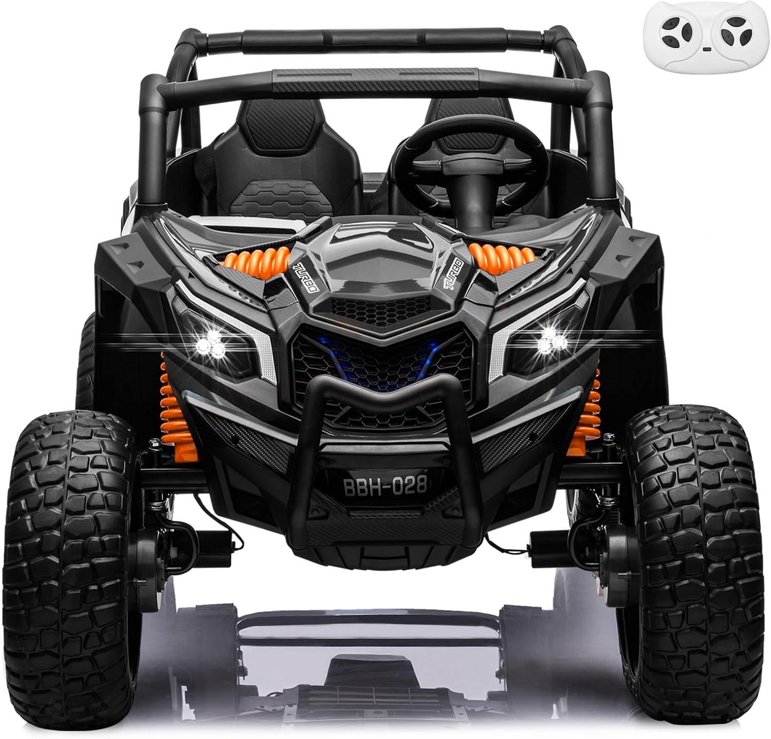 MOLACHI 24V Ride on Toys for Big Kids, 4WD Kid UTV Children Electric Cars with EVA Wheels, 2 Adjustable Seater Kids Remote Control Vehicles, 3 Speeds, LED Lights, 4 Shock Absorbers, Bluetooth-Black