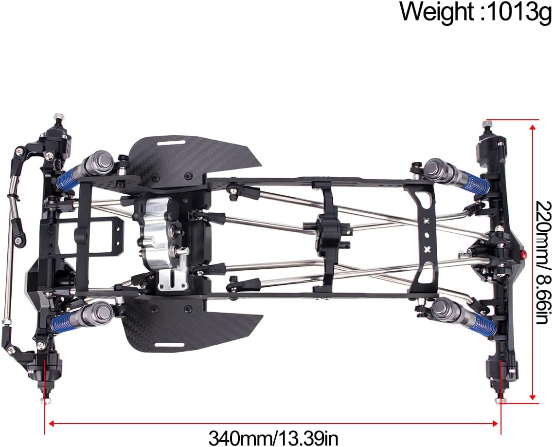High Clearance Carbon Fiber LCG Chassis Kit with Transmission Shocks Absorbers for 1/10 RC Crawler Cheater Rigs SCX10 II (Full Chassis Kit)