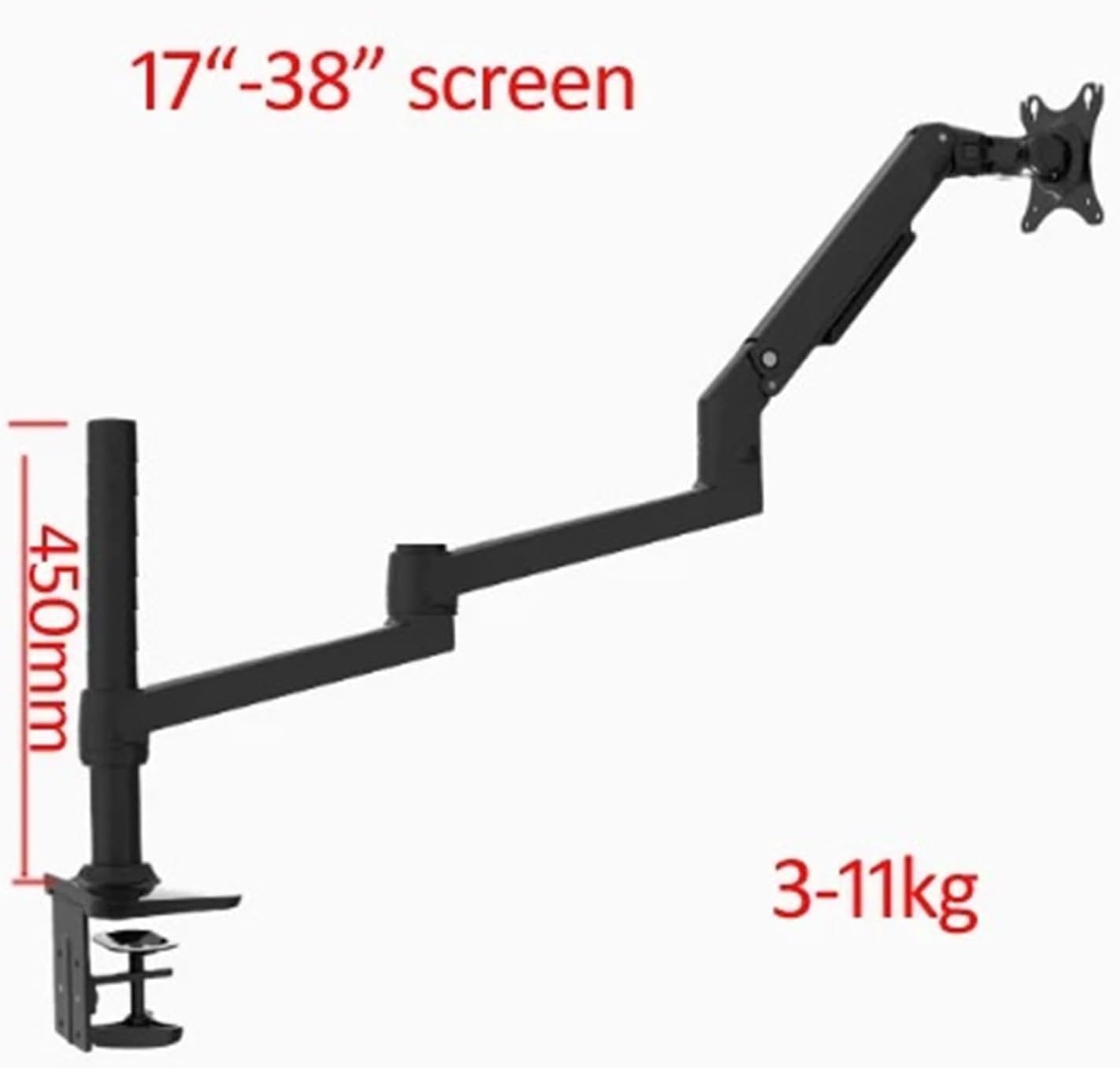 DL-8013-450 Mechanical Spring 1-10kg 3 Long Arm Clip Grommet 100x100 75x75 Laptop Desktop Stand 15