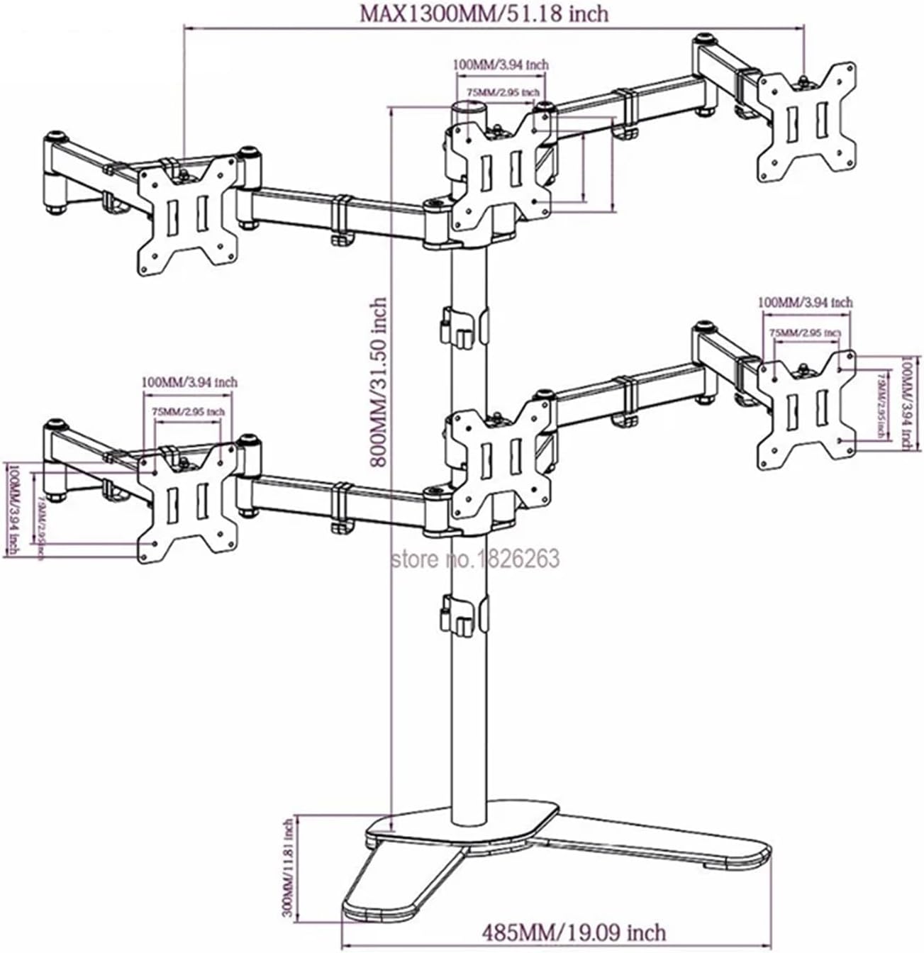 Six Arm LCD LED Monitor Mounting Bracket Desktop Stand Fully Motion Monitor Stand Holds 9kg per Head