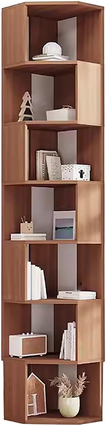 Corner Shelf, Tall Narrow Bookshelves, Corner Standing Bookshelf, Bedroom Triangle Storage Bookcase, for Living Room Bedroom Office(Walnut Color,87.7in/222.9cm)
