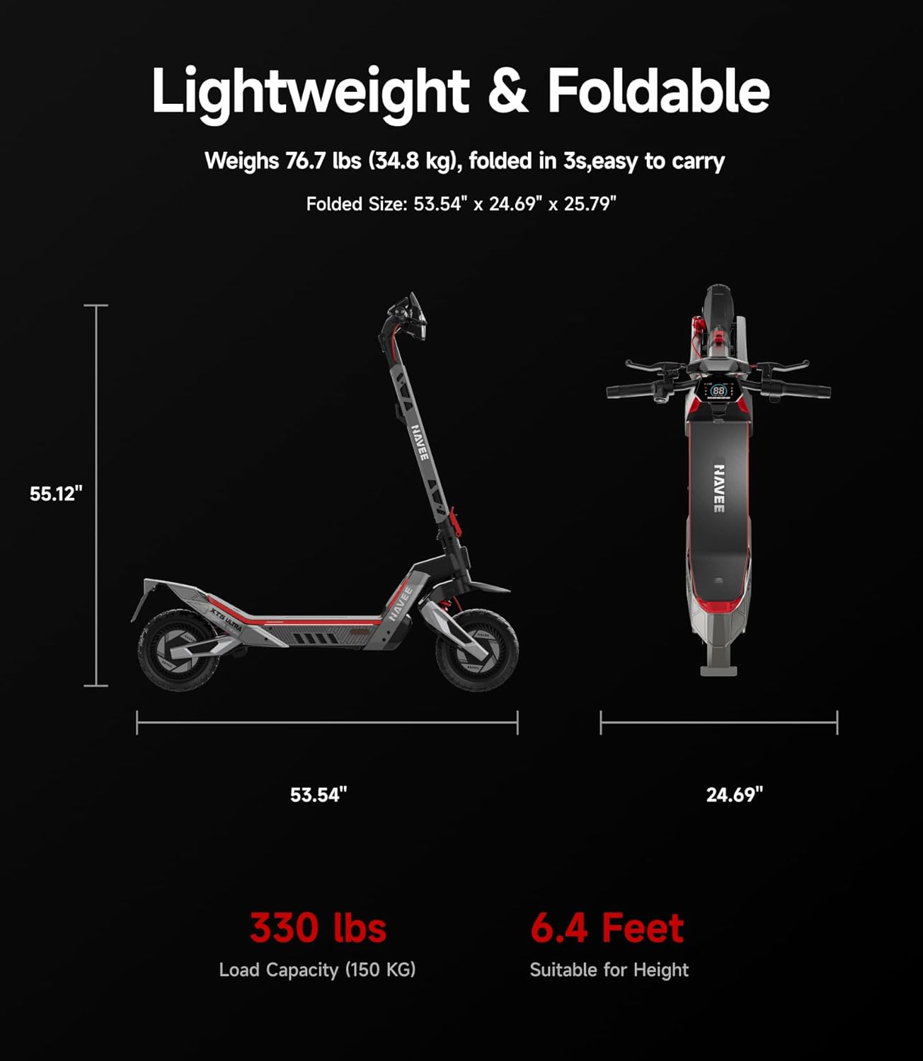NAVEE XT5 Pro Electric Scooter, 31 mph Top Speed, 46.6 Miles Max Range, 2200W Peak Motor, Dual Damping Arm Suspension & Disc Brake, Fast Charging Scooter for Adults Teens, 12