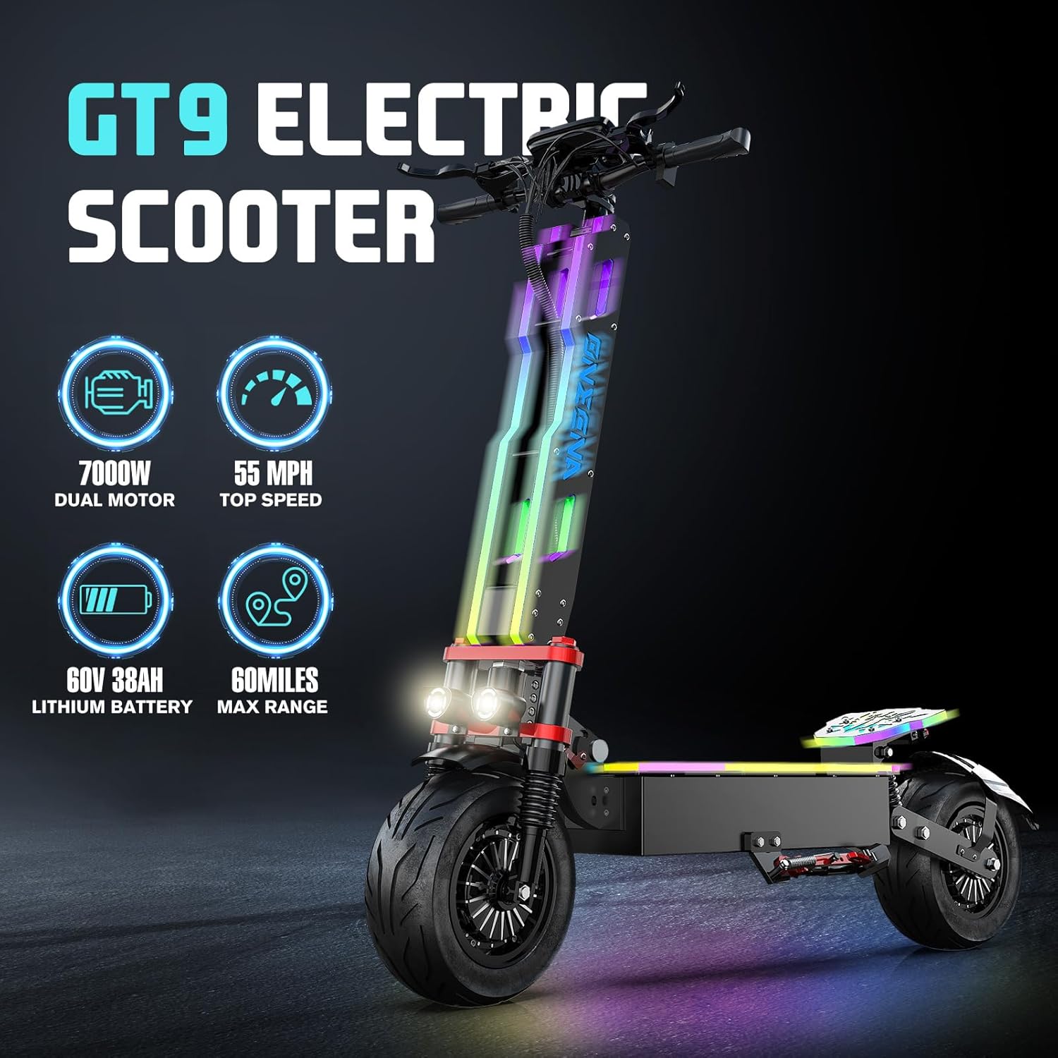 70 Miles Long Range Adults Electric Scooter, 7000W Dual Motor, 55MPH Fast Escooter,12 Inches Road Tires Foldable E-Scooters with Seat