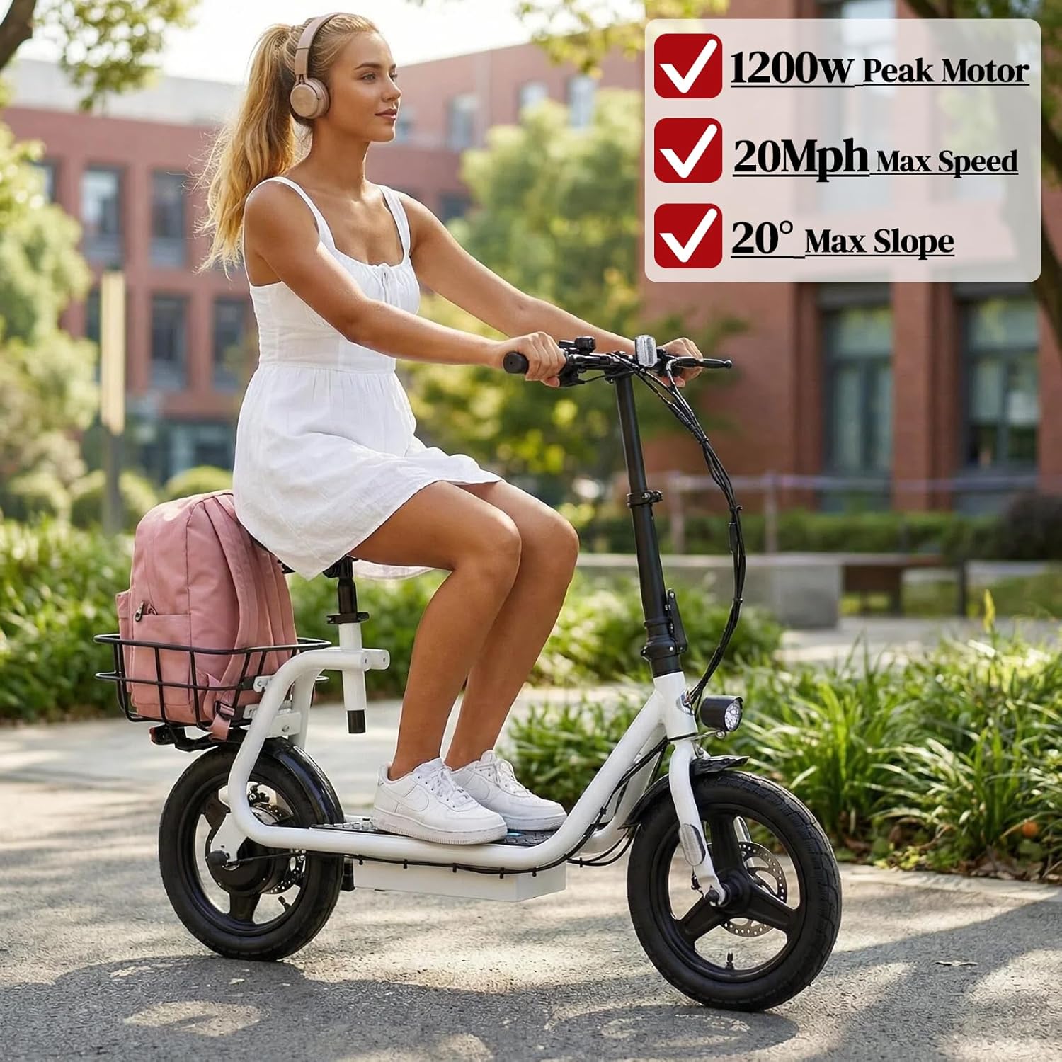 Caroma Electric Scooter with Seat for Adults, Max 30Miles Ranges&20Mph, 500/800/1200W Motor, 14/20