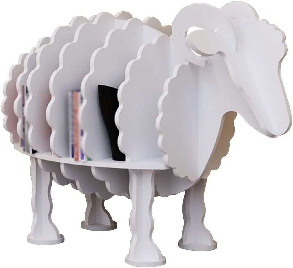 Bookshelf Book Shelves for Living Room Creative Sheep Animal Book Rack, Customized Library Floor Ornaments, Large Capacity Bookcase for Bedroom, Color : White Color, Size : 107 * 57 * 74cm