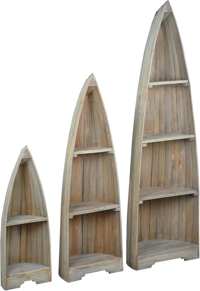 Sunset Trading Cottage Solid Wood 3 Boat Bookcases | Driftwood Brown | Fully Assembled
