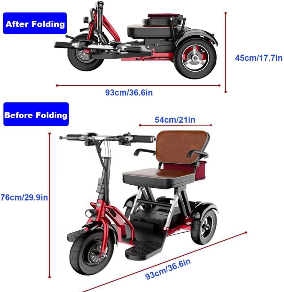 3-Wheel Mobility Scooter with Comfortable Seat Lightweight Travel Folding Electric Mobility Scooters Ideal for Adults Elderly and Those with Mobility Difficulties,20AH