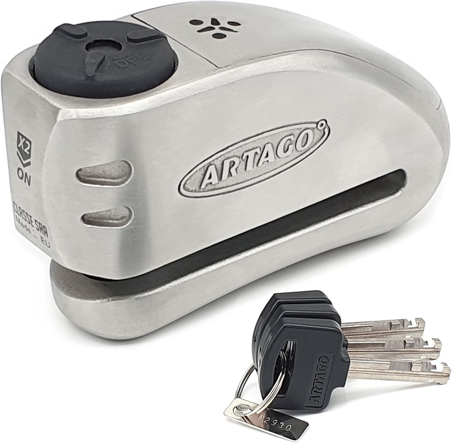 ARTAGO 32 State-of-the-art Motorcycle Disc Lock 2in1 | Smart Alarm, 120dB, Don't Touch Warning | Exclusive SAA Triple Locking, SRA & Sold Secure Gold Approved, Stainless Steel, Brake Anti-Theft Device