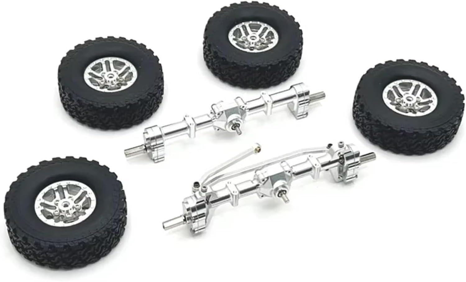 RC Spare Part Compatible with MN78 for MN82 MN99S MN98 Metal Front and Rear Portal Axle Beadlock Wheel Tire Set 1/12 RC Car Upgrade Parts Accessories(Silver)