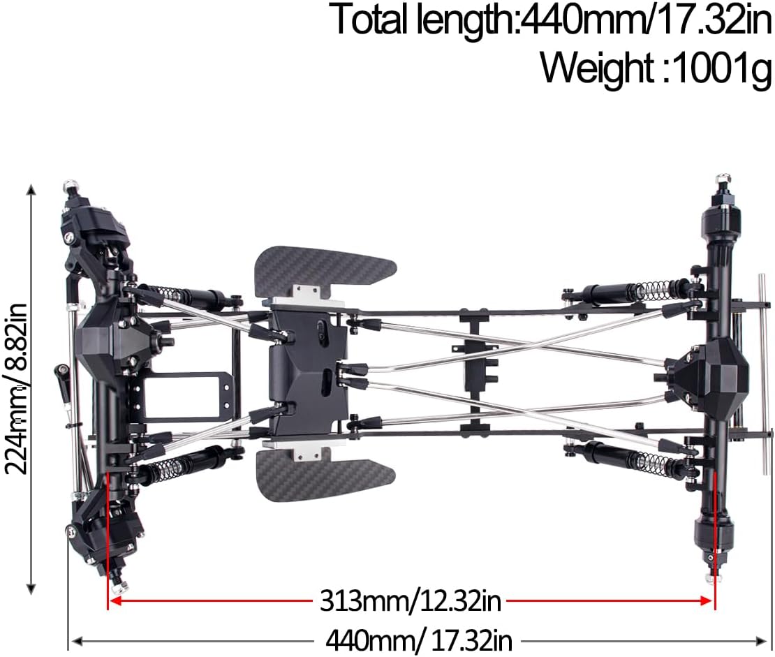 Carbon Fiber Frame Rail LCG Chassis Kit with Ultralight Portal Transmission Skid Plate for 1/10 RC Crawler Comp Rigs SCX10 Capra (Chassis Kit B)